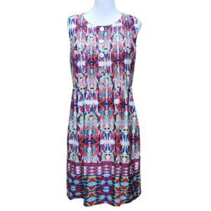 Chris McLaughlin Multicolor Abstract Print Dress Pockets Sleeveless Pleated Neck
